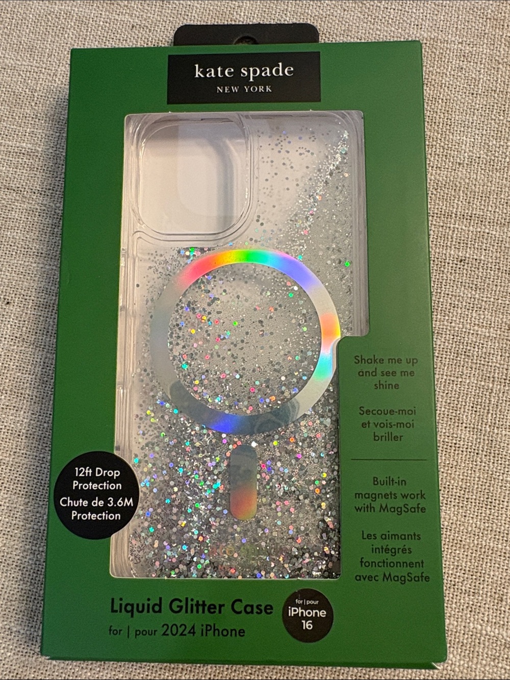 kate spade Clear Liquid Glitter MagSafe Case with Holographic Ring